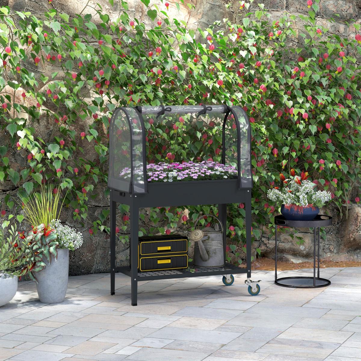 Outsunny Mobile Raised Garden Bed - Dark Grey