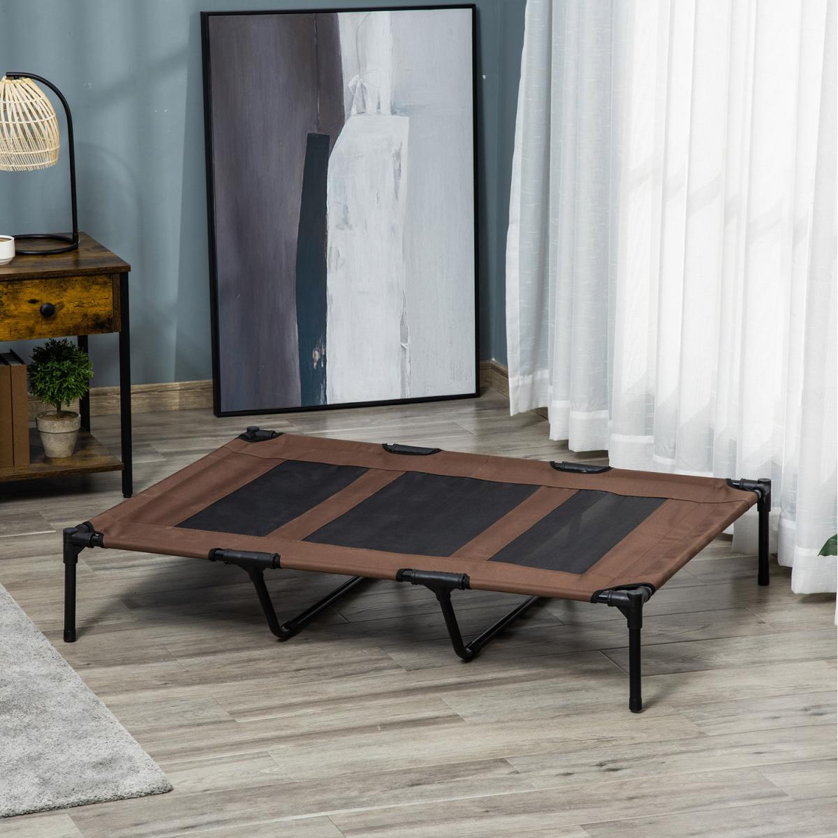 PawHut Portable Raised Cooling Elevated Dog Bed - Brown