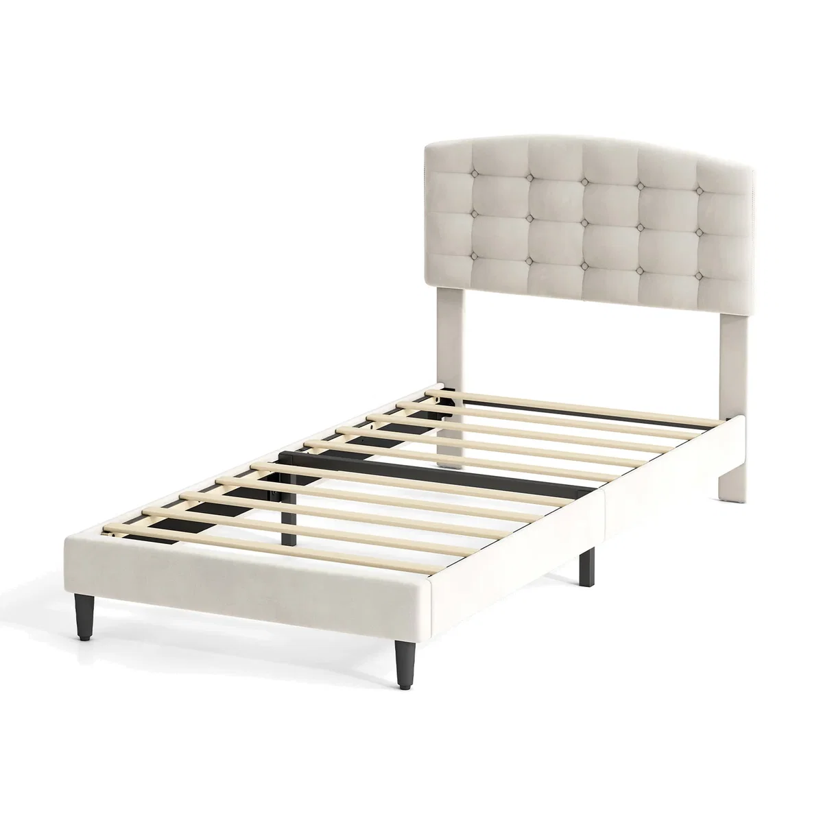 CozyLiving Velvet Upholstered Single Bed Frame with Adjustable Headboard Cheyenne - BEIGE