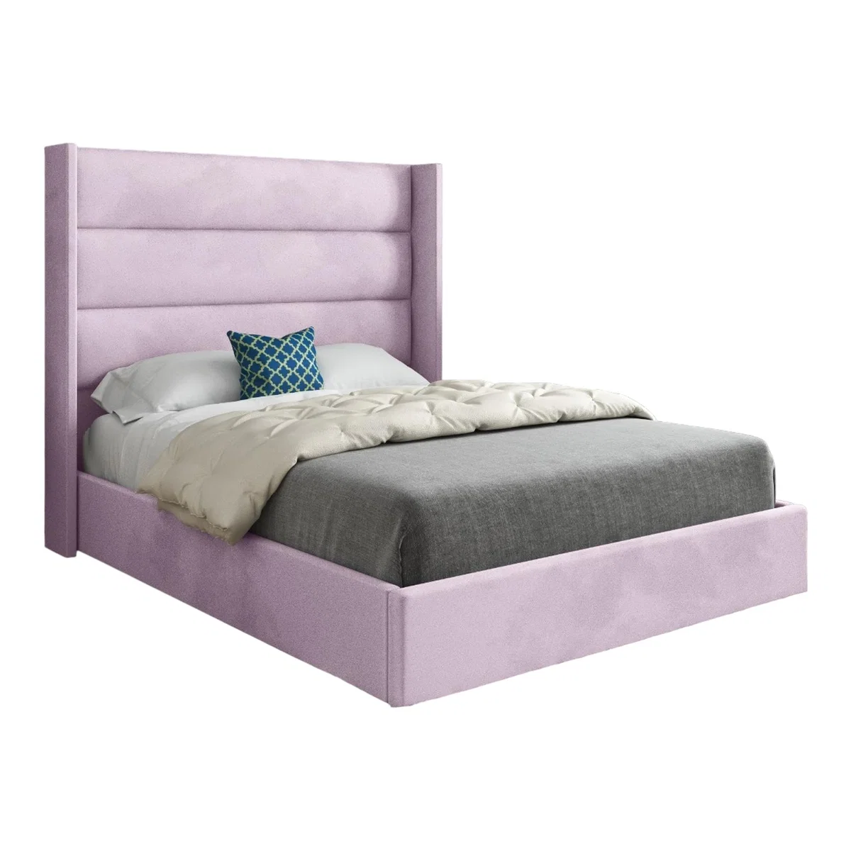 Jacob Soft Velvet Upholstered Straight Winged Bed Frame - Pink / King