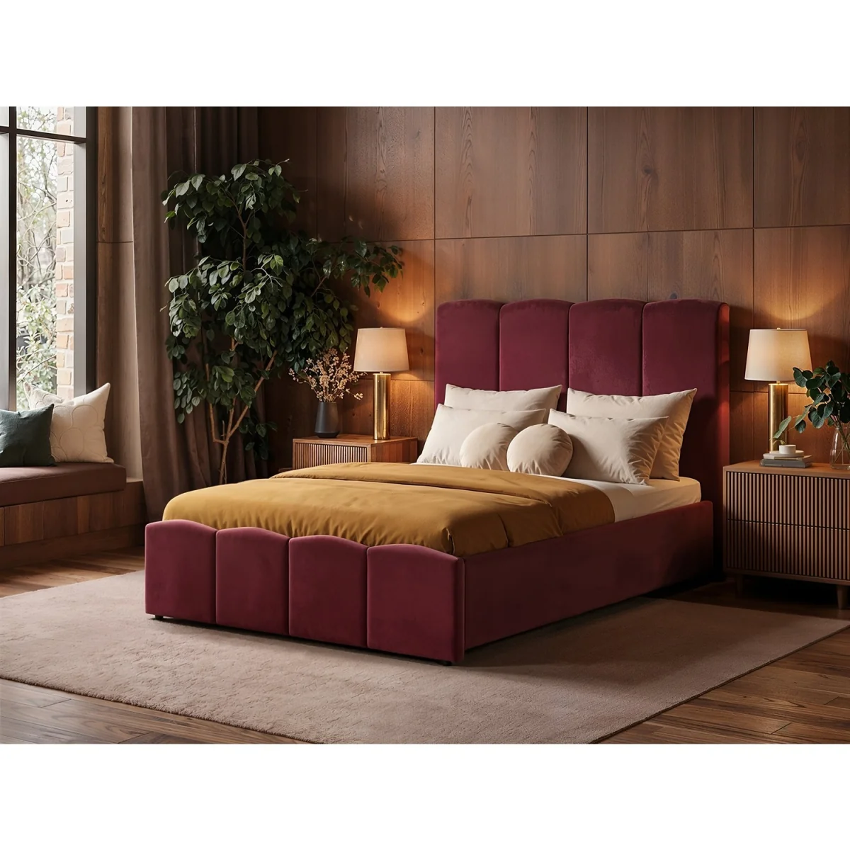 Enrica Upholstered Panel Bed Frame Burgundy King - Burgundy – image 3