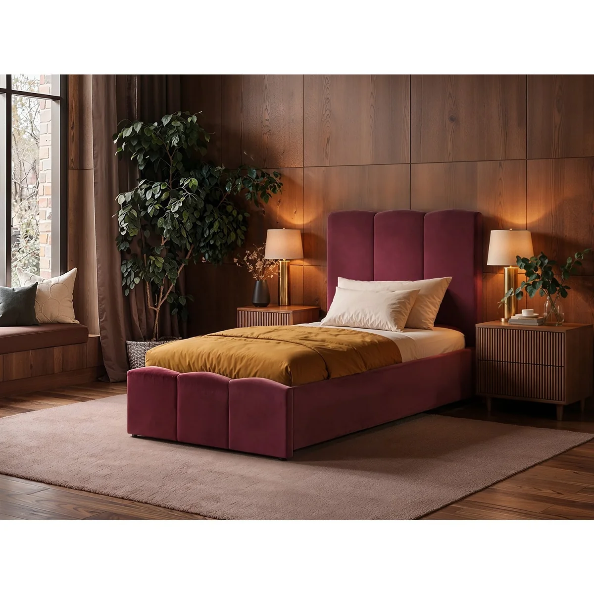Enrica Upholstered Panel Bed Frame Burgundy King - Burgundy – image 4