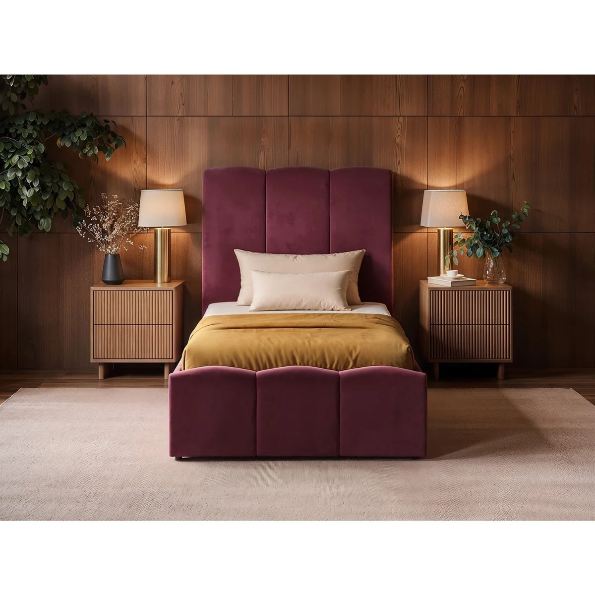 Enrica Upholstered Panel Bed Frame Burgundy King - Burgundy – image 6