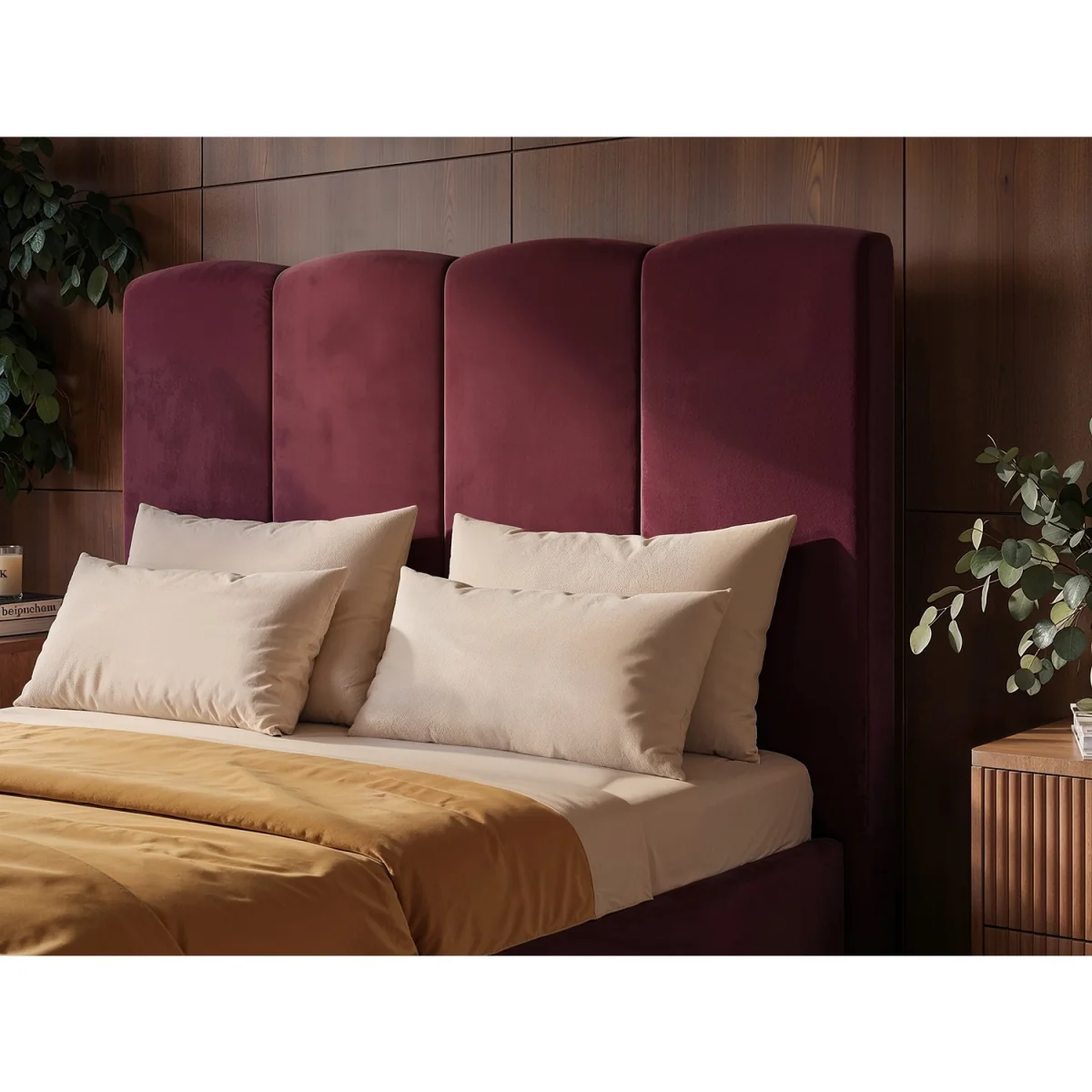 Enrica Upholstered Panel Bed Frame Burgundy King - Burgundy – image 8