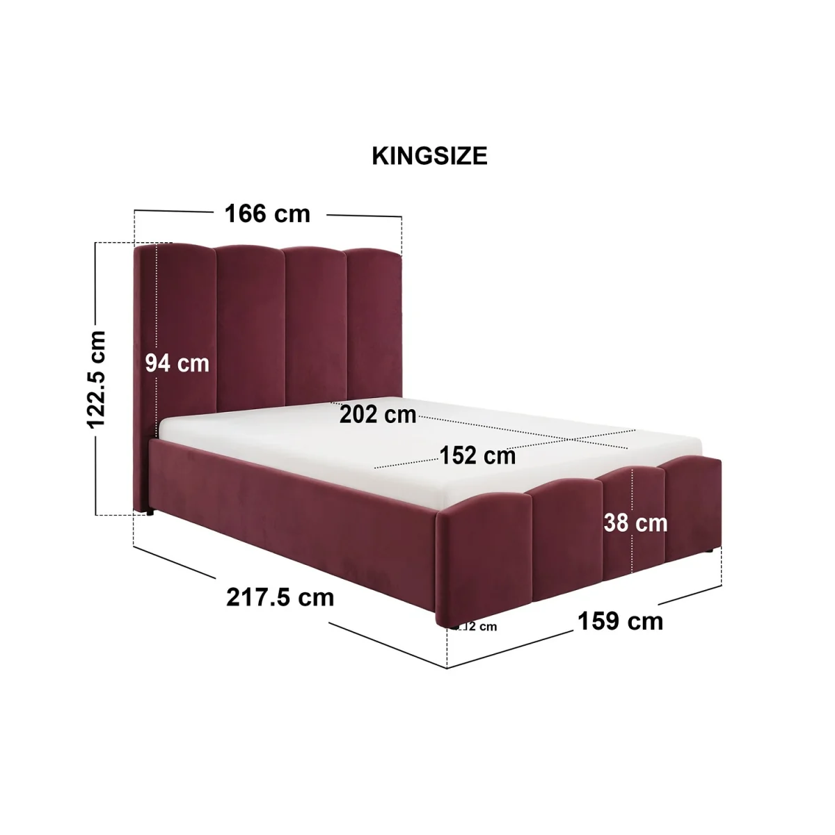 Enrica Upholstered Panel Bed Frame Burgundy King - Burgundy – image 10