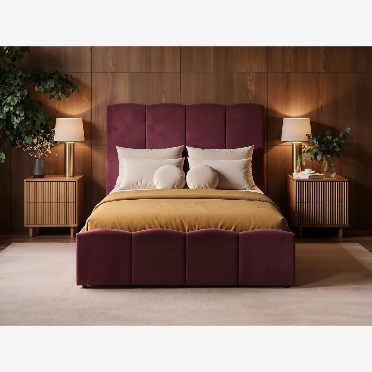 Enrica Upholstered Panel Bed Frame Burgundy King - Burgundy – image 1
