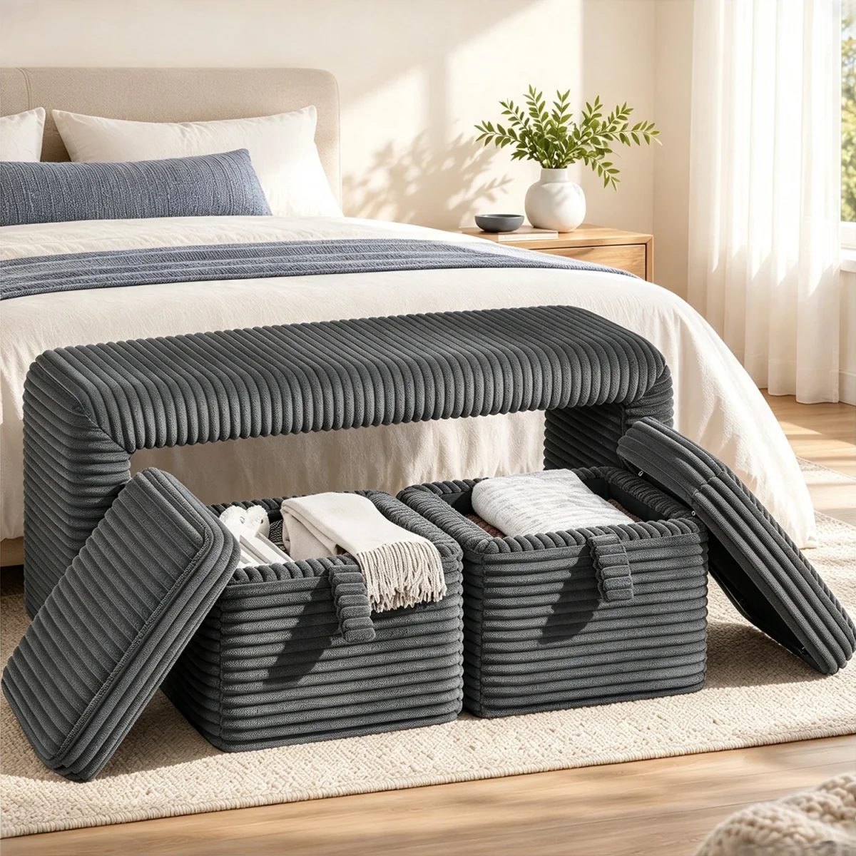 Yaheetech 3-Piece Upholstered End of Bed Bench Set with Storage - Dark Grey – image 1