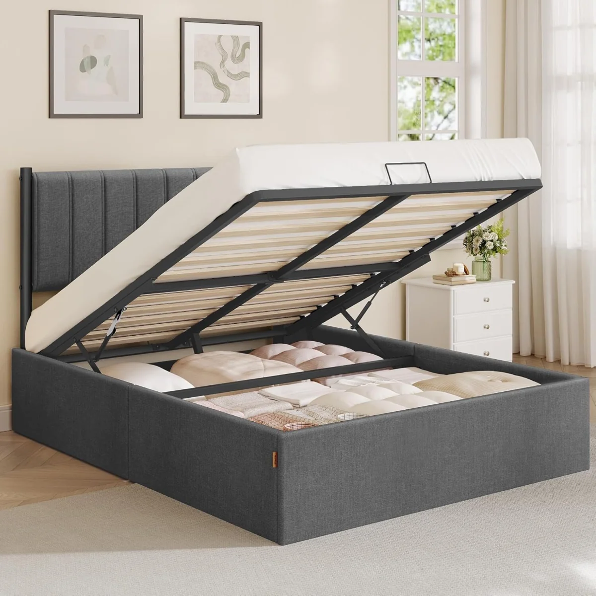 VASAGLE Double Bed Frame with Lift-Up Storage - Grey – image 2