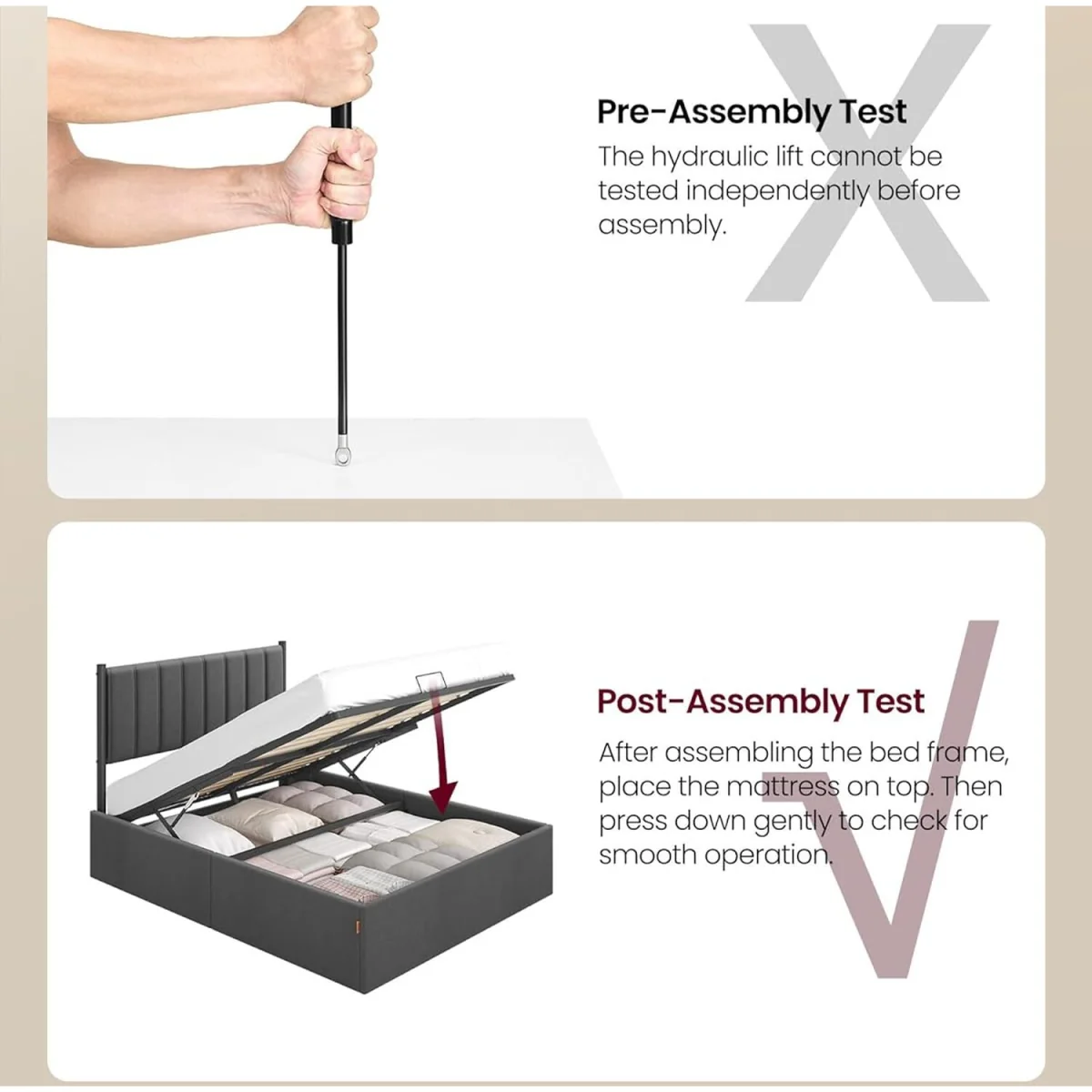 VASAGLE Double Bed Frame with Lift-Up Storage - Grey – image 4