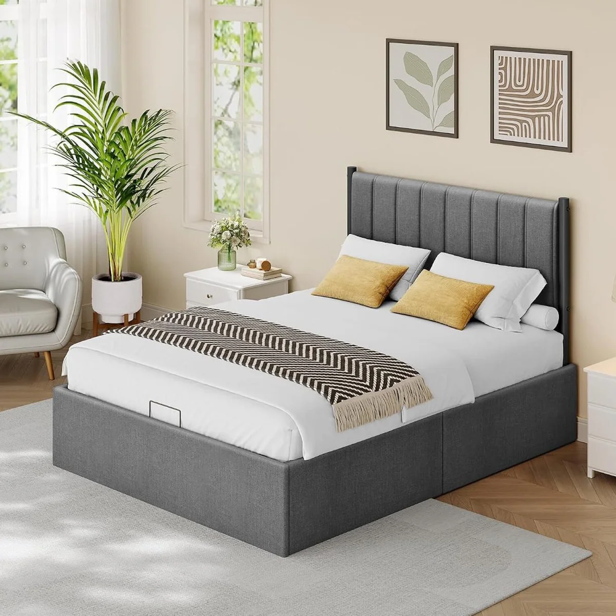 VASAGLE Double Bed Frame with Lift-Up Storage - Grey – image 1