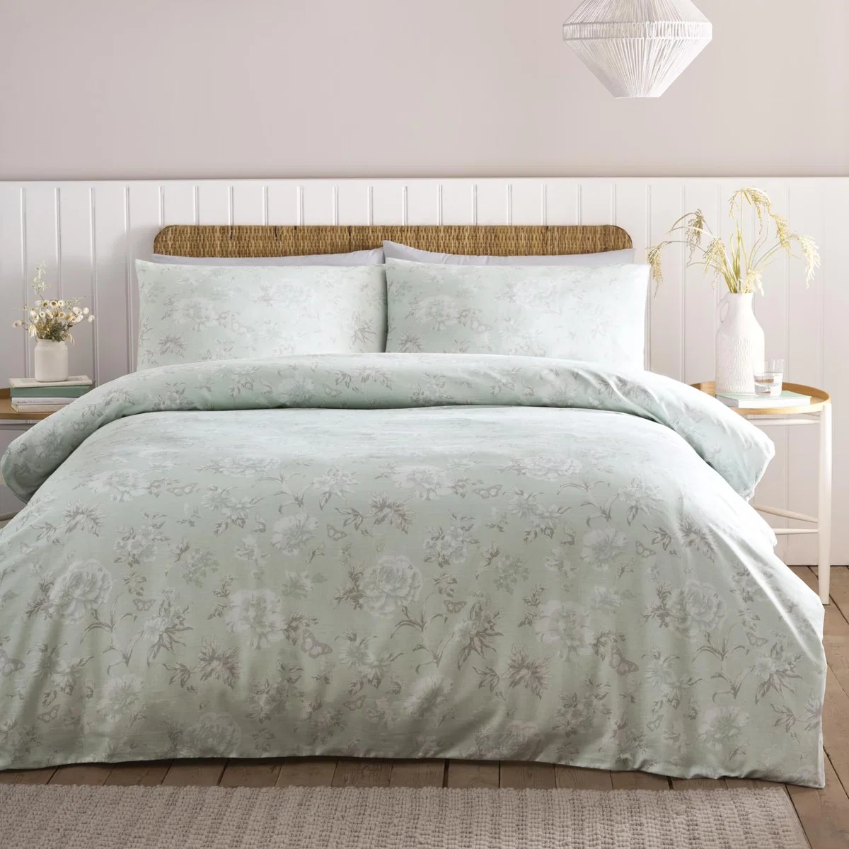 Mia Duck-Egg Green Bed Duvet Cover and Pillowcase Set - Duck-Egg / Single