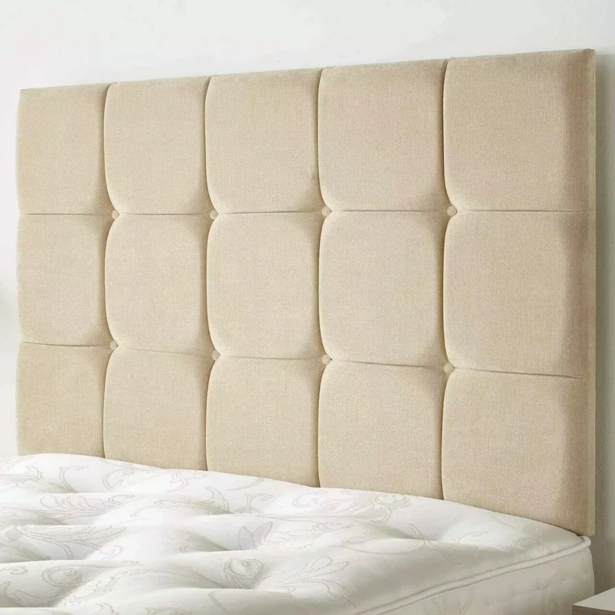 Urban Textures Luxury 20" High Linen Upholstered Cubed Design Bed Headboard - Sand – image 1