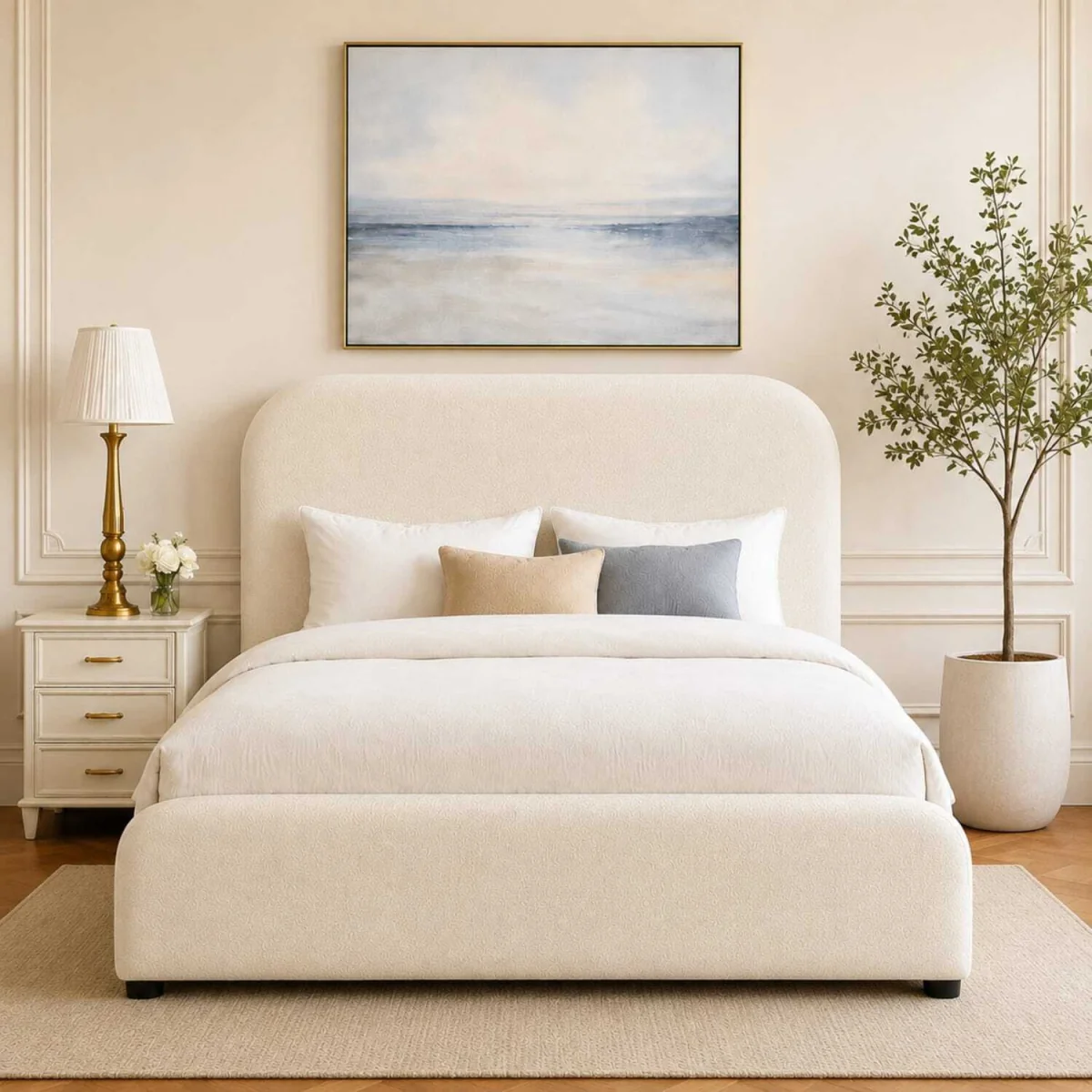 Premium Upholstered Bed Frame With Curved Headboard - Blue / King – image 3