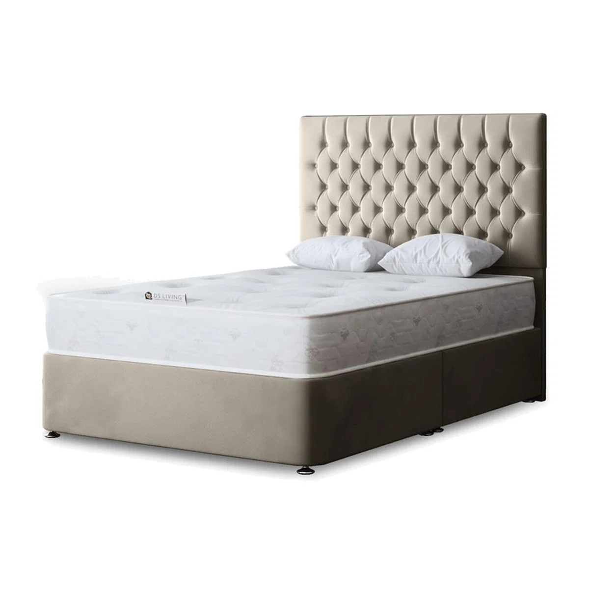 Seraphine Chesterfield Divan Bed with 2 Drawers - Beige / Small double