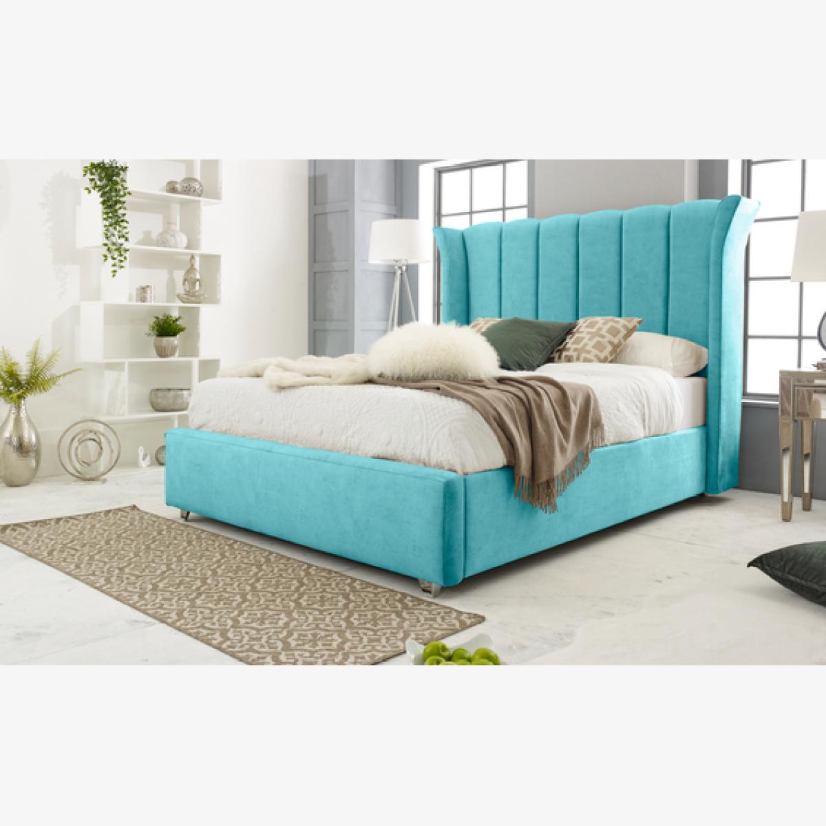 Temple Marble 4 inch solid thick Bed Frame with Winged Headboard - Teal / Double
