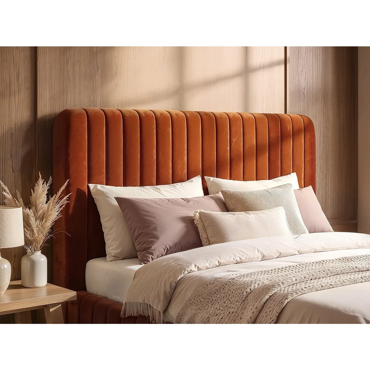 Adelaide Upholstered Bed Frame Burnt Orange King - Burnt Orange – image 3