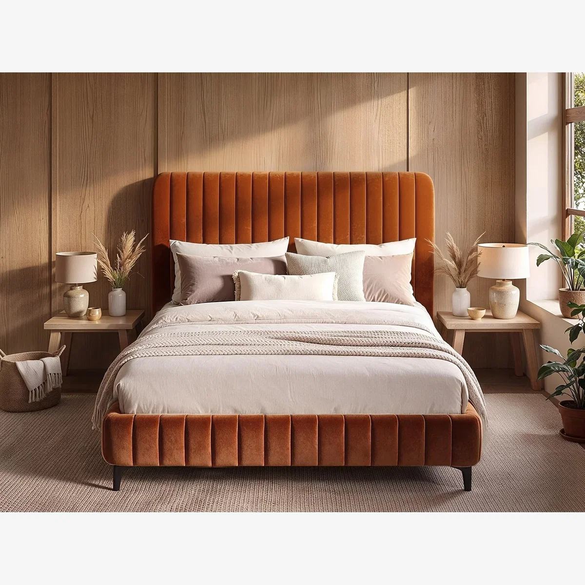 Adelaide Upholstered Bed Frame Burnt Orange King - Burnt Orange – image 1