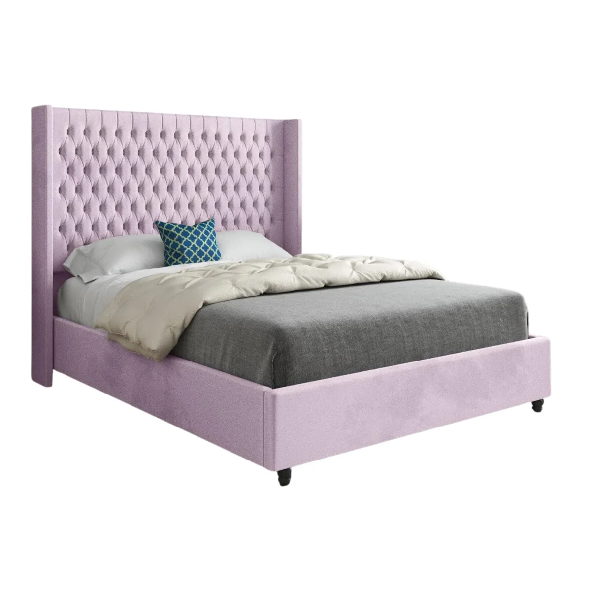 Serenova Soft Velvet Upholstered Straight Winged Bed Frame - Pink / King