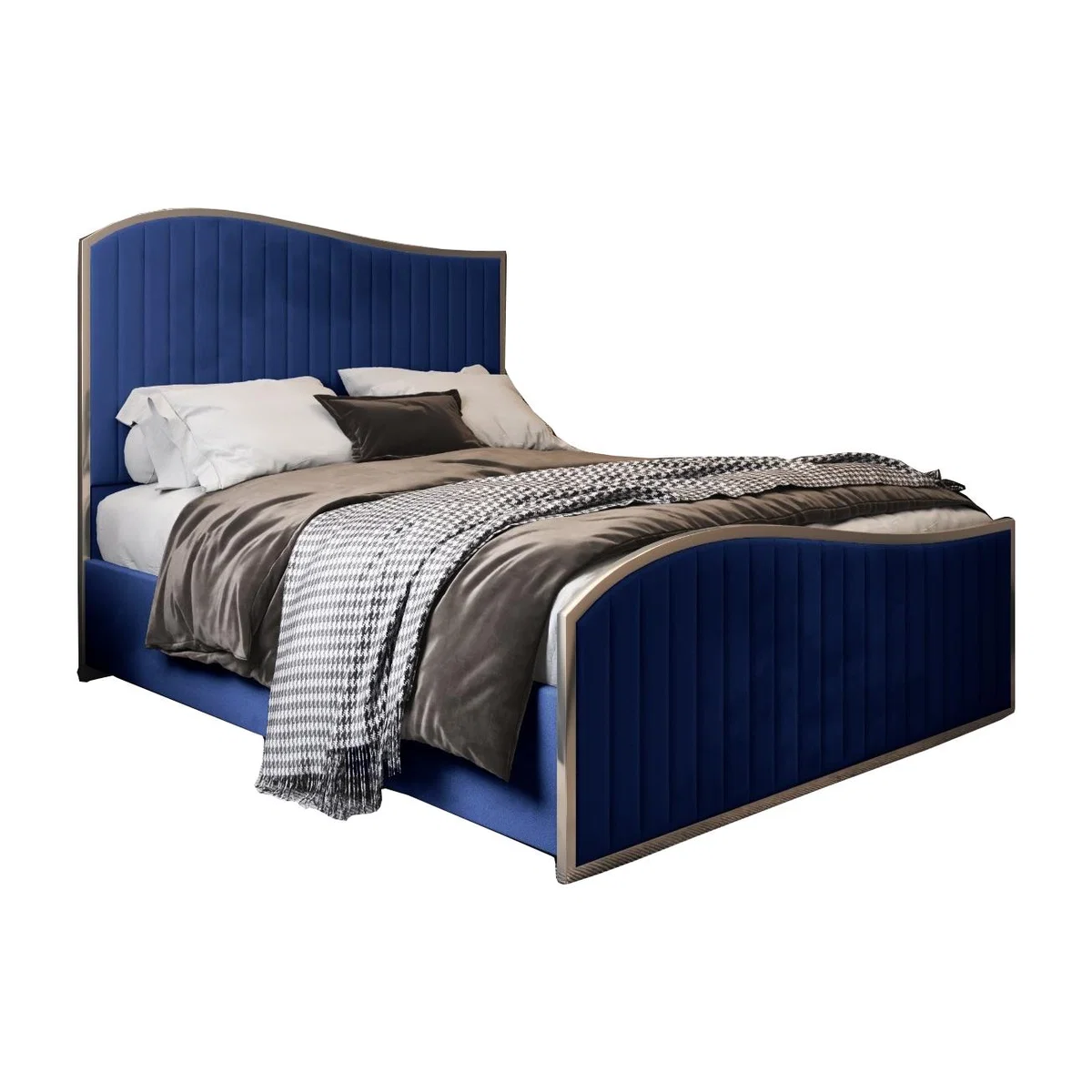 Darlington Soft Velvet Upholstered Metal Bed Frame - Blue / Single