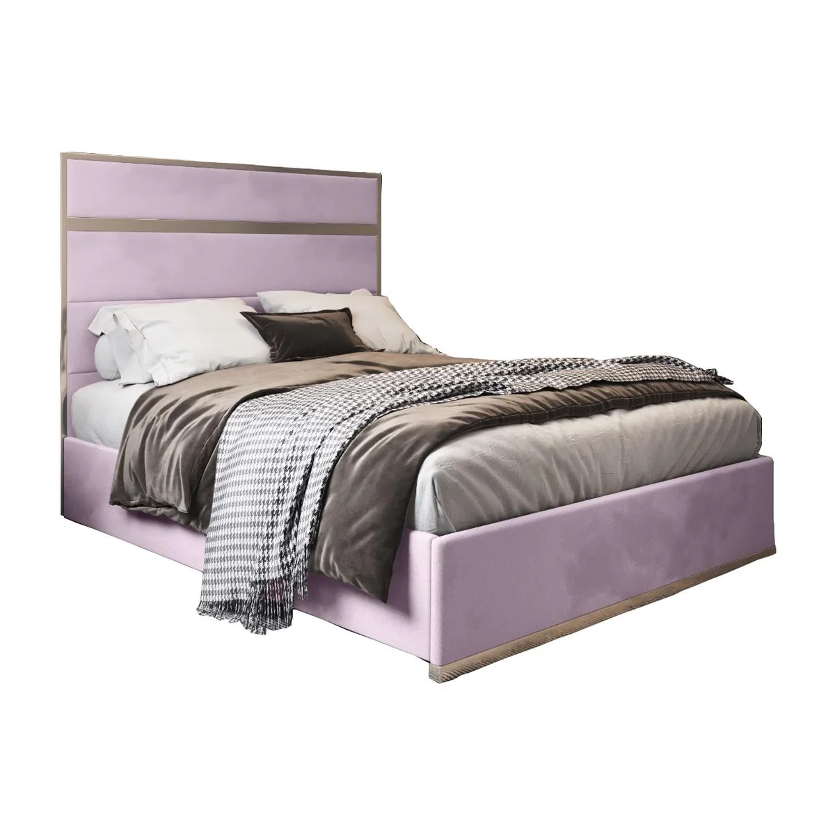 Comfyzone Soft Velvet Upholstered Metal Bed Frame - Pink / King