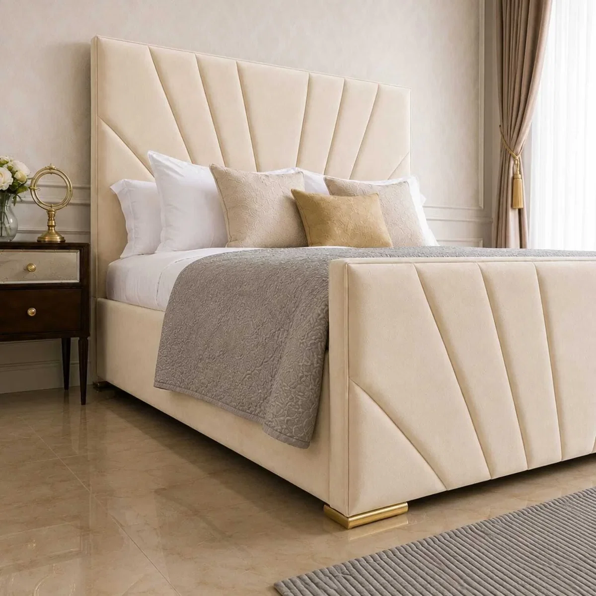 Elegance Upholstered Bed Frame With Headboard & Footboard - Green / King – image 2