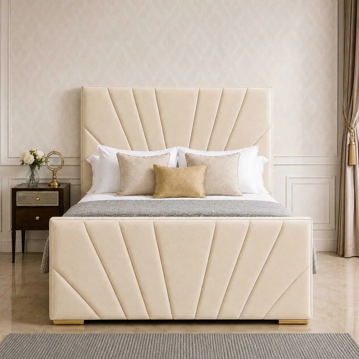 Elegance Upholstered Bed Frame With Headboard & Footboard - Green / King – image 3
