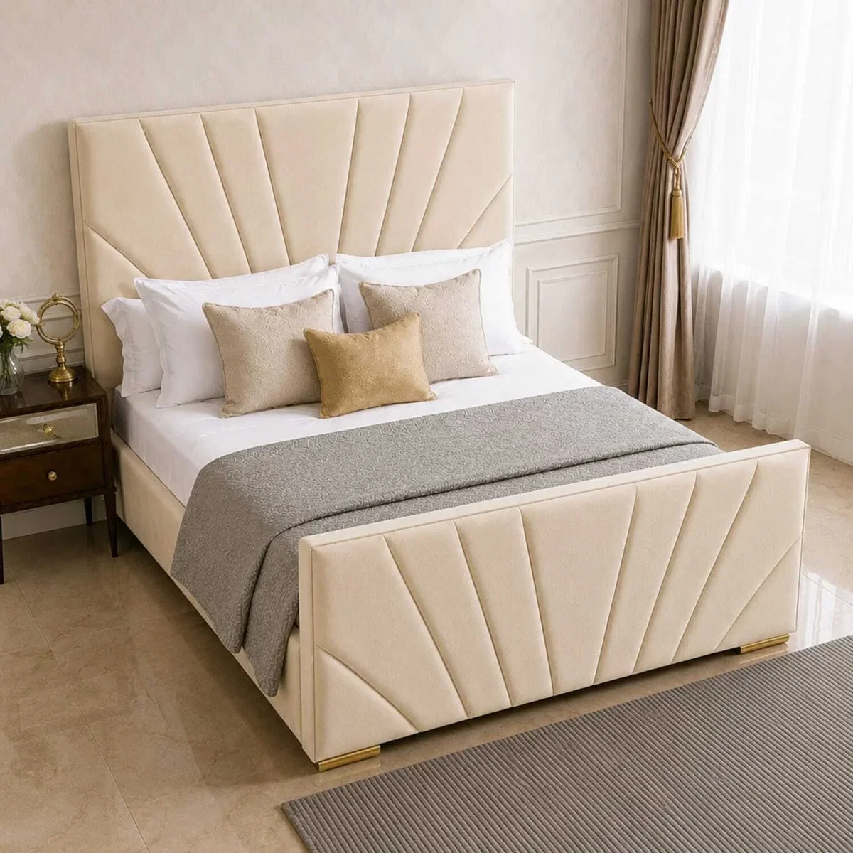 Elegance Upholstered Bed Frame With Headboard & Footboard - Green / King – image 6