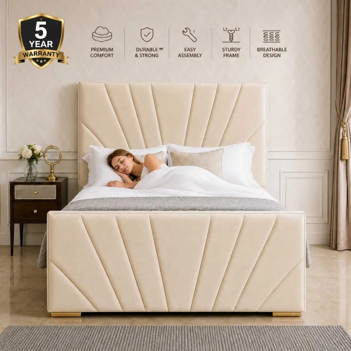 Elegance Upholstered Bed Frame With Headboard & Footboard - Green / King – image 7