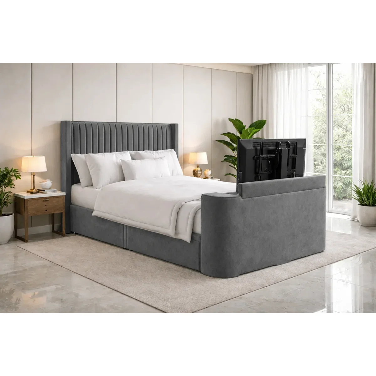 Paradise Beds Ltd Upholstered Soft Velvet Line Tv Bespoke bed frame - Black / Double – image 2