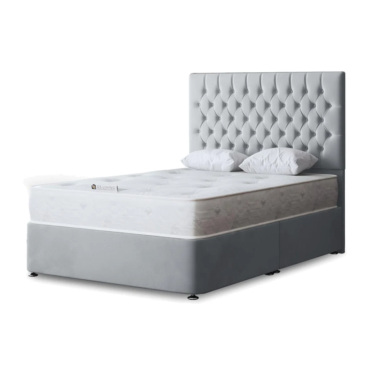 Seraphine Chesterfield Divan Bed with Headboard - Silver / King