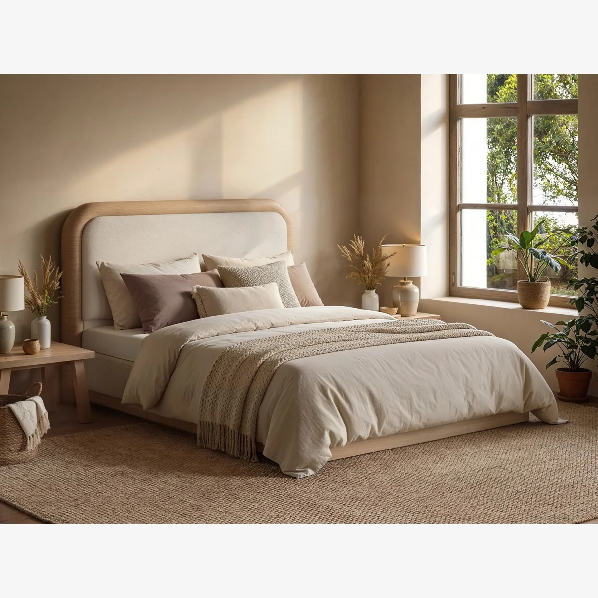 Gabriela Upholstered Wooden Bed - Beige