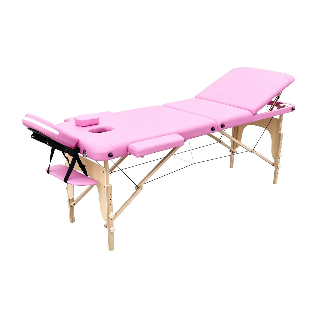 WestWood Portable 3-Fold Massage Bed 60cm Wooden Frame Spa Therapy Black - Pink – image 1