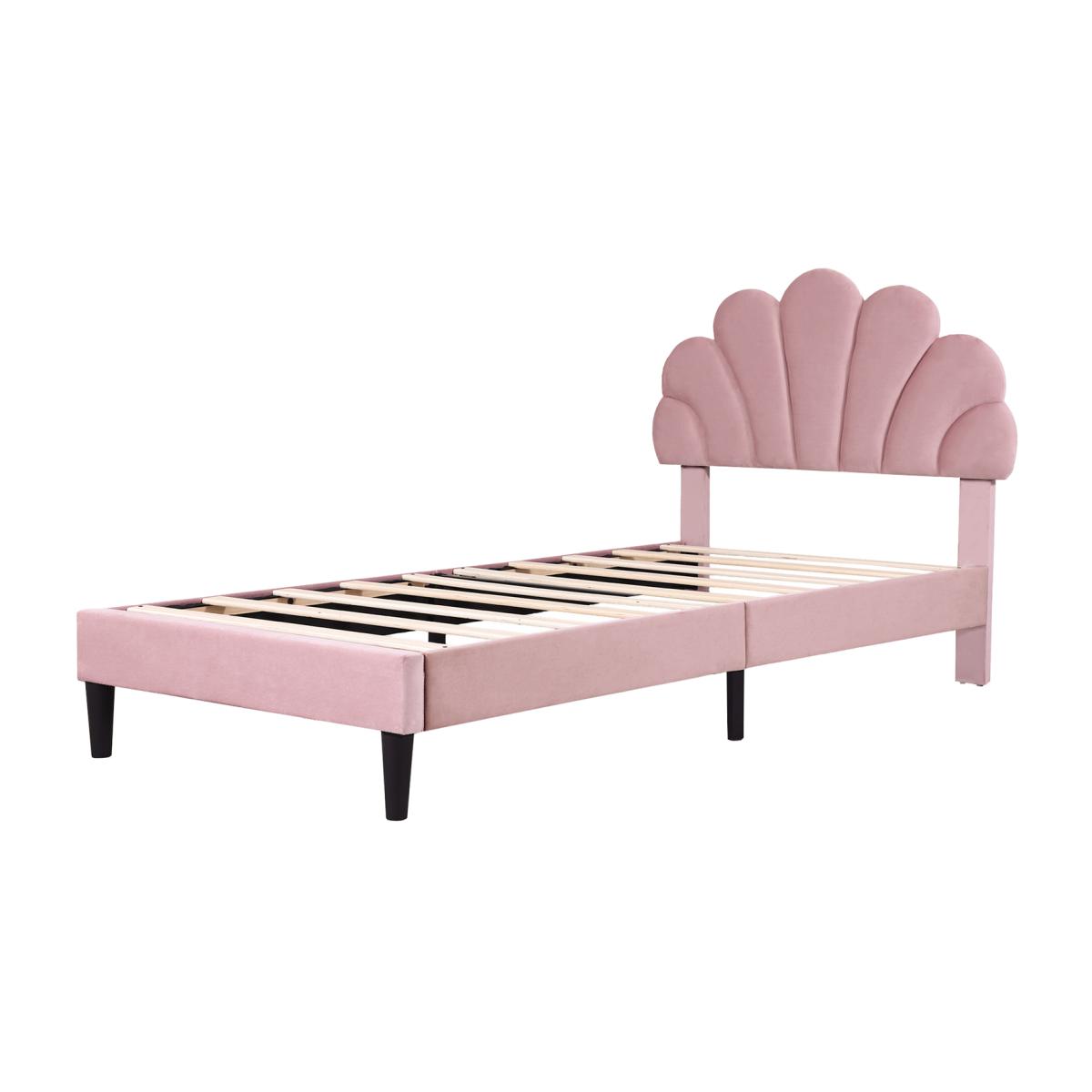 Single Velvet Bed Frame with Adjustable Petal Headboard - Pink