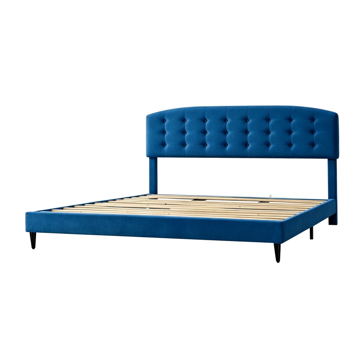 CozyLiving Velvet Upholstered Superking Bed Frame Cheyenne - Adjustable Headboard - BLUE