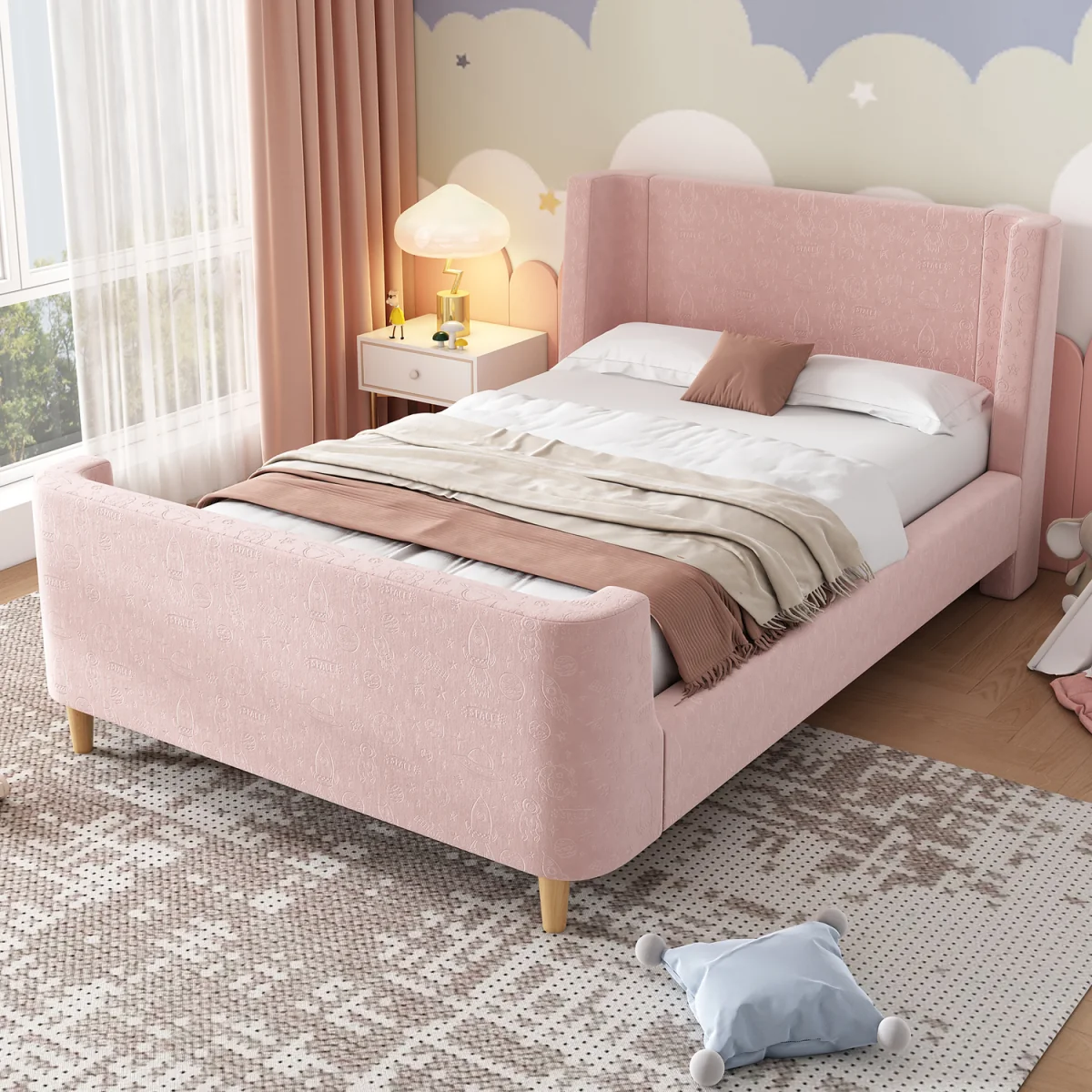 Single Velvet Cosmic Pattern Bed, Pink - Pink – image 1
