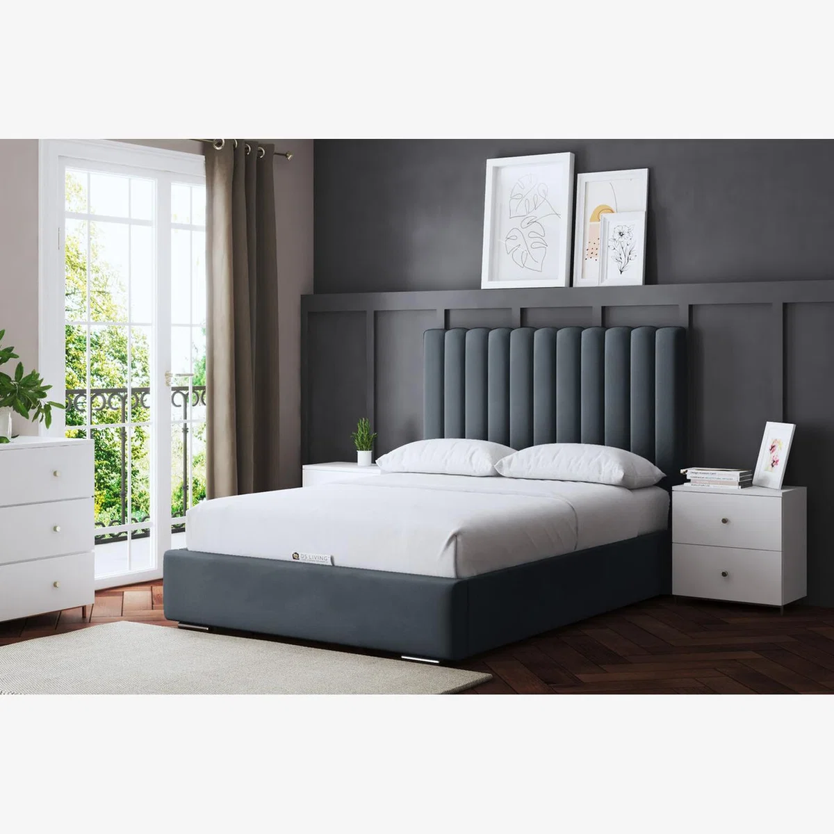 Evangeline Panel Bed with Headboard - Steel / King
