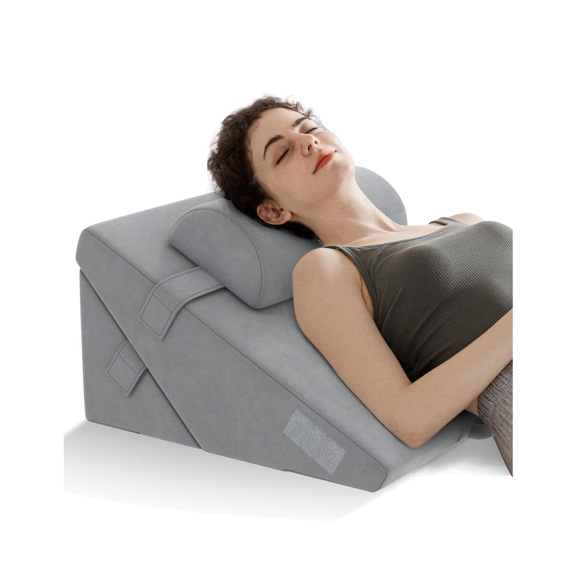 3 PCS Bed Wedge Pillow Set - Grey