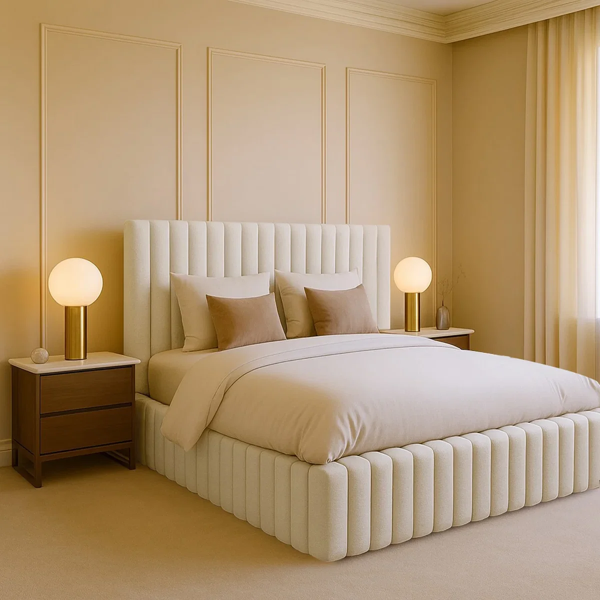 Plush Velvet Brantley Panel Bed Frame Double King Super King - Yellow / Superking – image 1