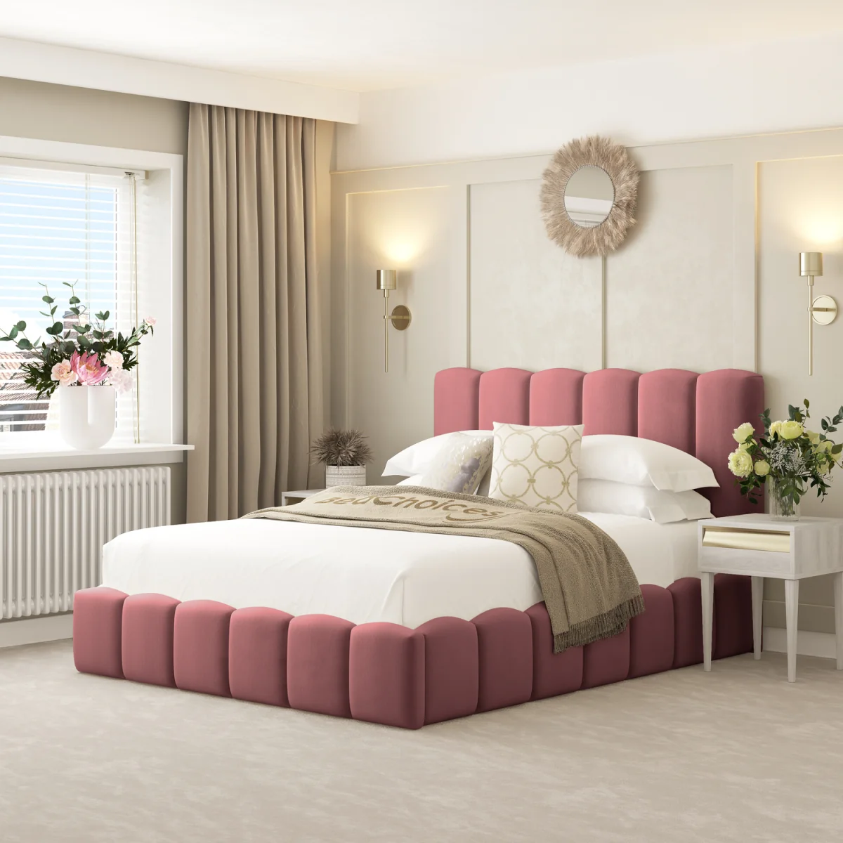 Mayfair Upholstered Bubble Bed Frame with 54" Headboard & Ottoman Storage – image 1