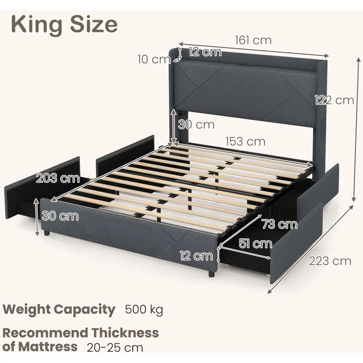 Costway Bed Frame - Grey – image 2
