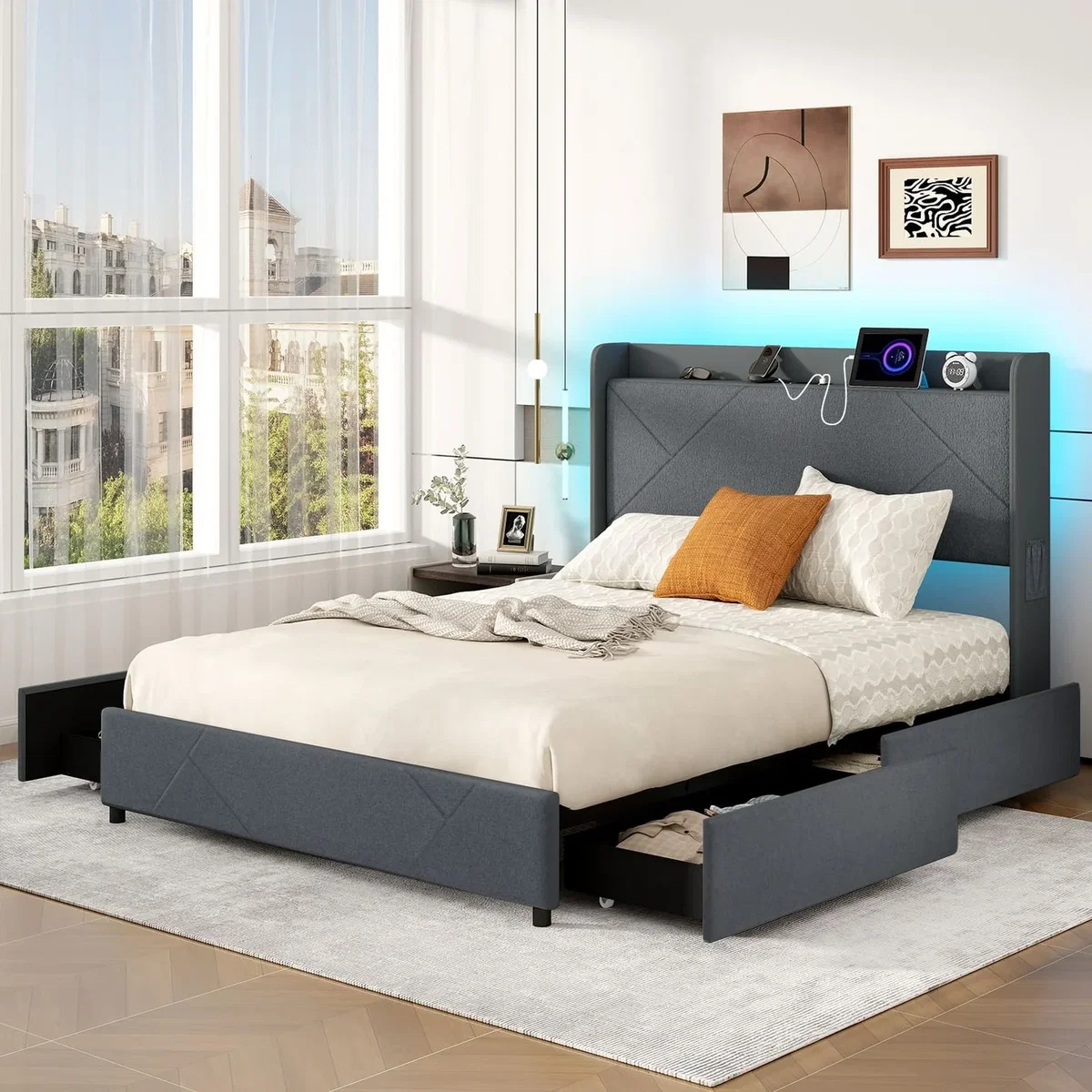 Costway Bed Frame - Grey – image 3