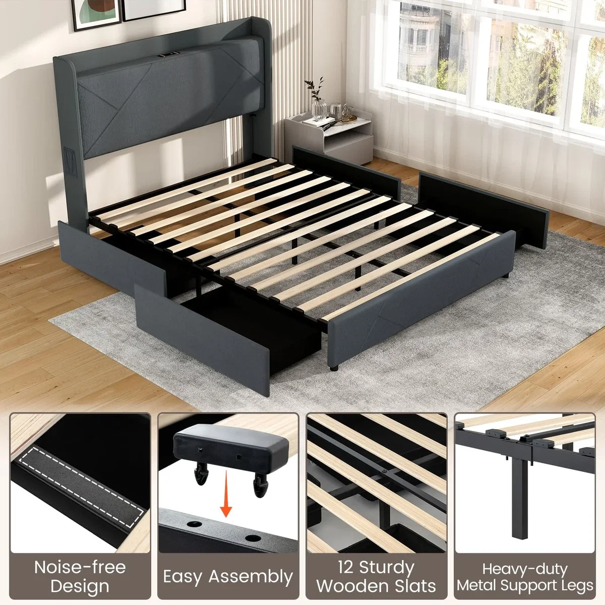Costway Bed Frame - Grey – image 4