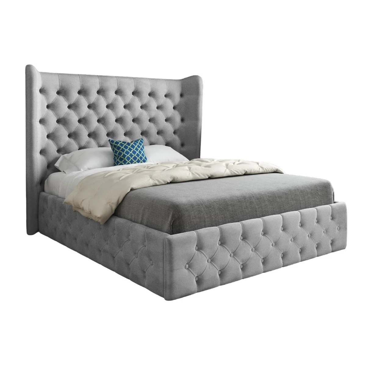 Dreamer Wide Winged Soft Velvet Upholstered Bed Frame - Grey / Single
