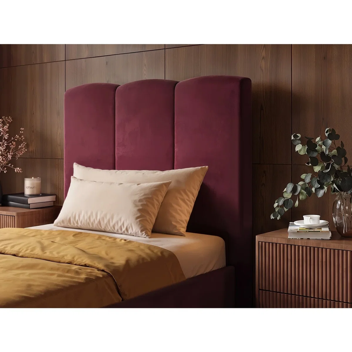 Enrica Upholstered Panel Bed Frame Burgundy Single - Burgundy – image 4