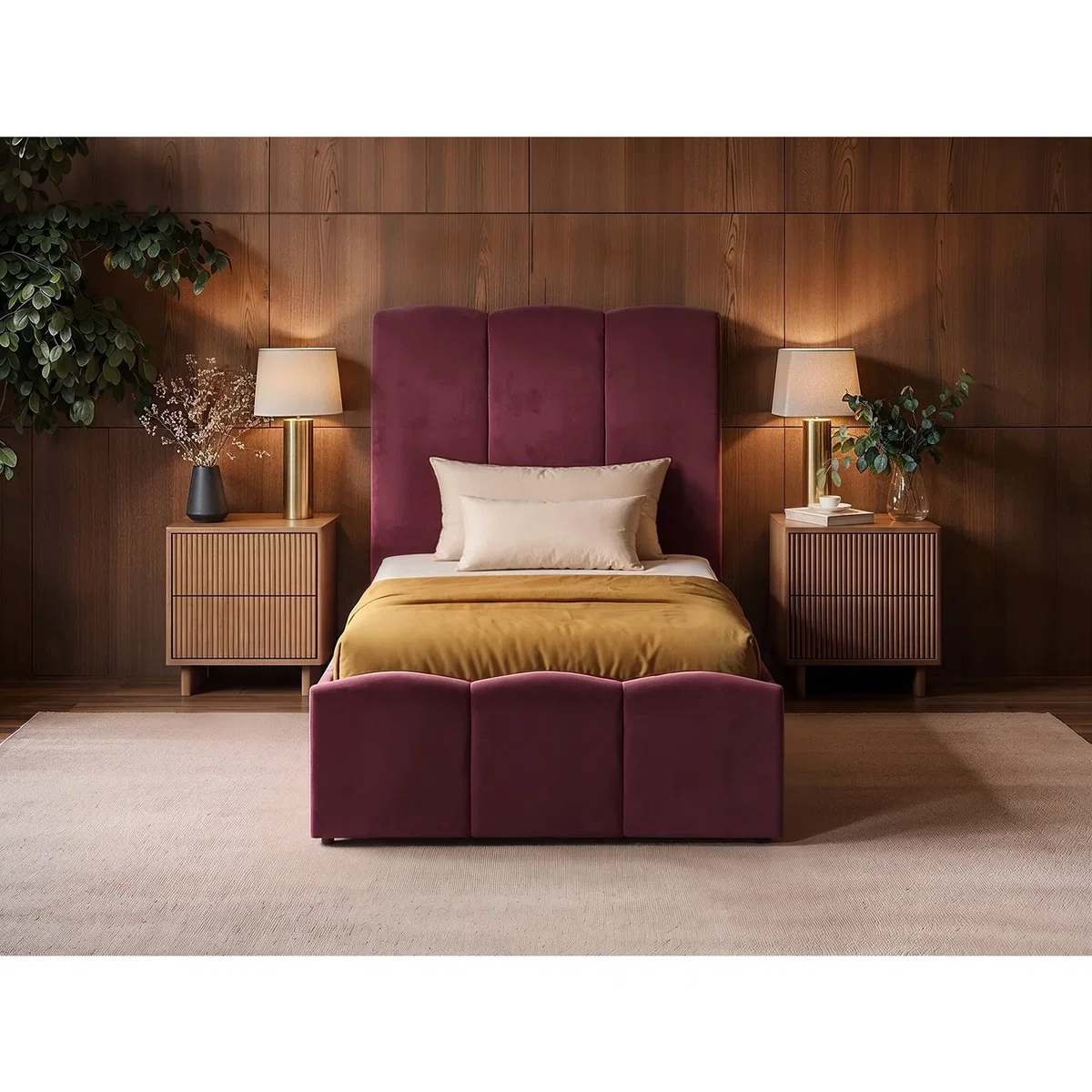 Enrica Upholstered Panel Bed Frame Burgundy Single - Burgundy – image 1