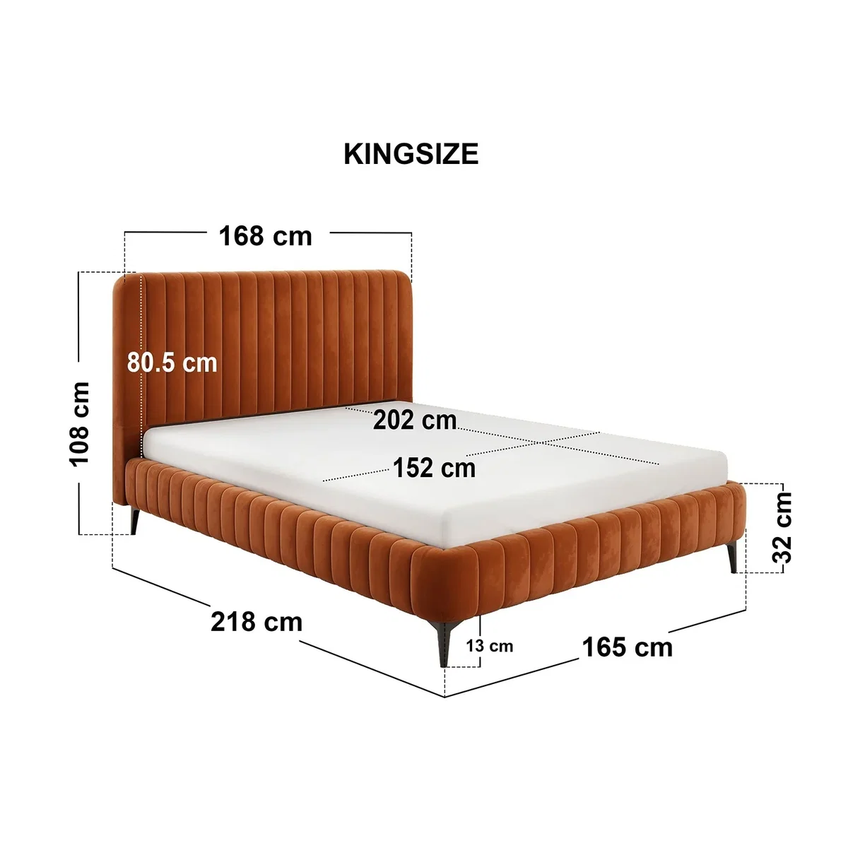 Adelaide Upholstered Bed Frame Burnt Orange Double - Burnt Orange – image 2