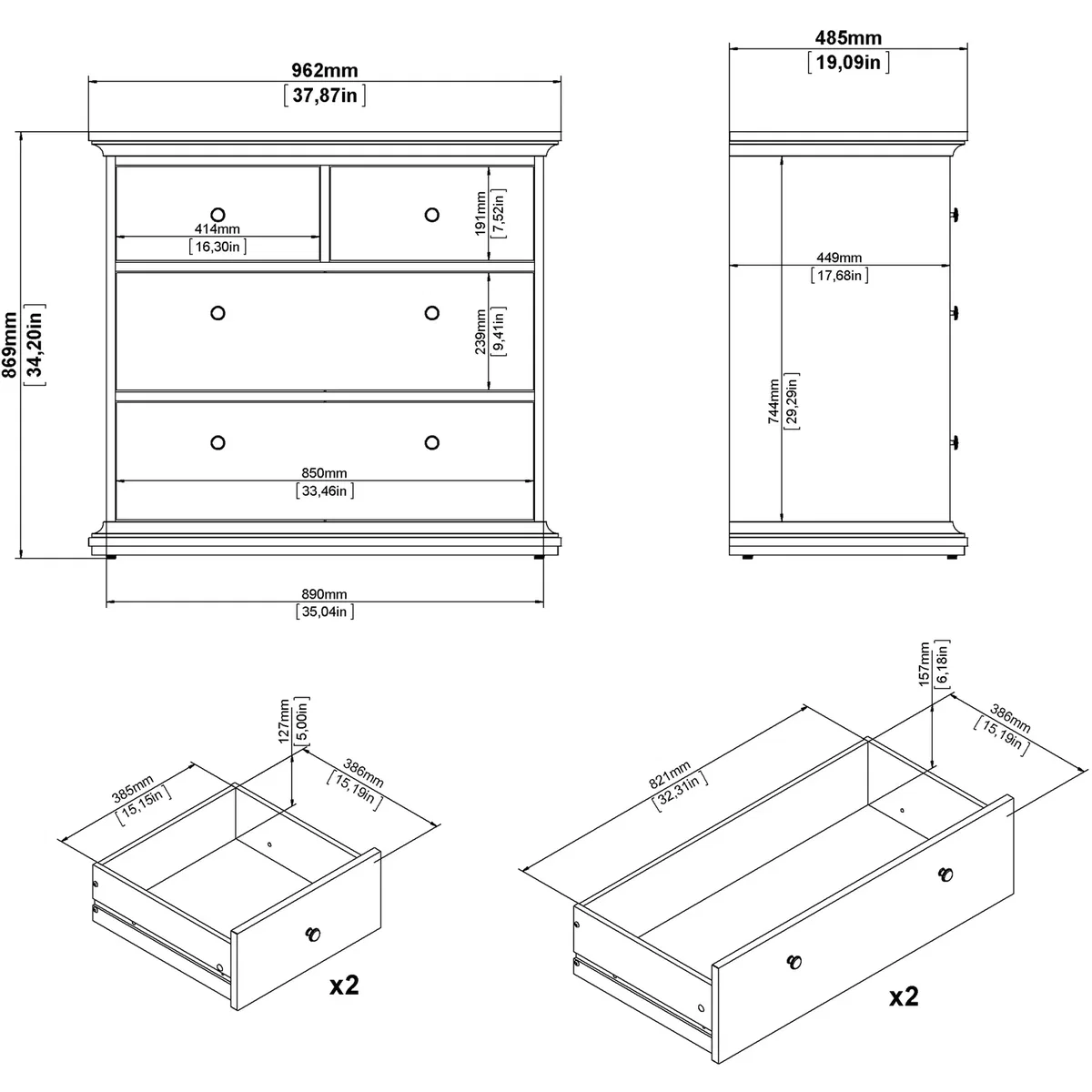 Paris Double Bed (140 x 200) in White - White – image 10
