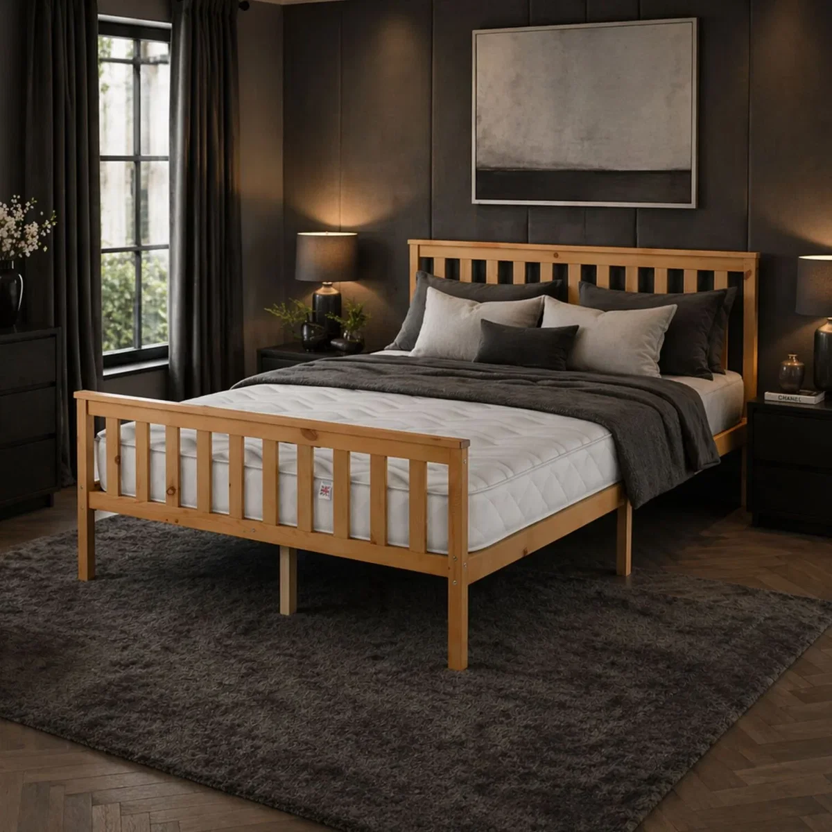 Aspire Bramford Solid Wood Shaker Bed Frame with Memory Foam Bonnell Sprung Mattress, Natural Finish - Natural / Single – image 1