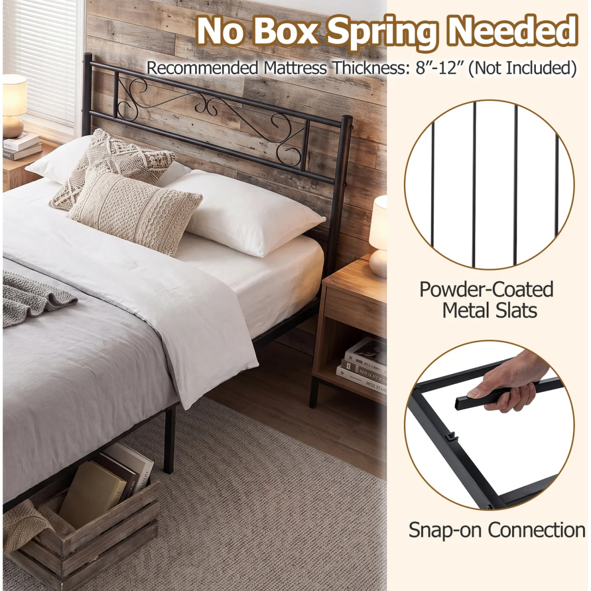 Floral Headboard Bed Frame - Black – image 4