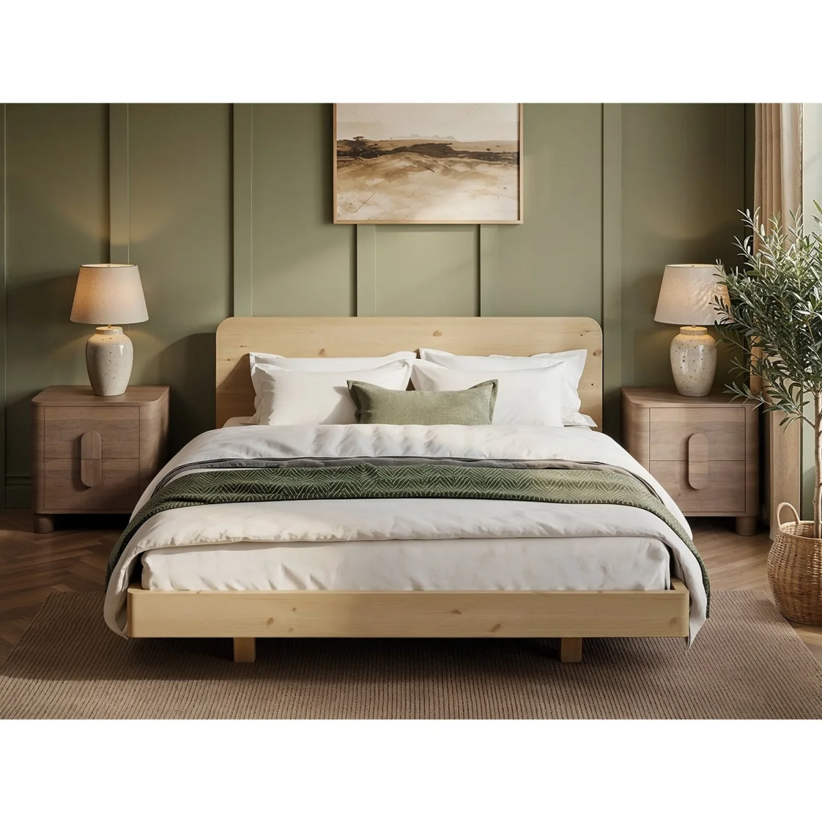 Demi Wooden Bed Frame with Headboard Storage Oak - Oak – image 2